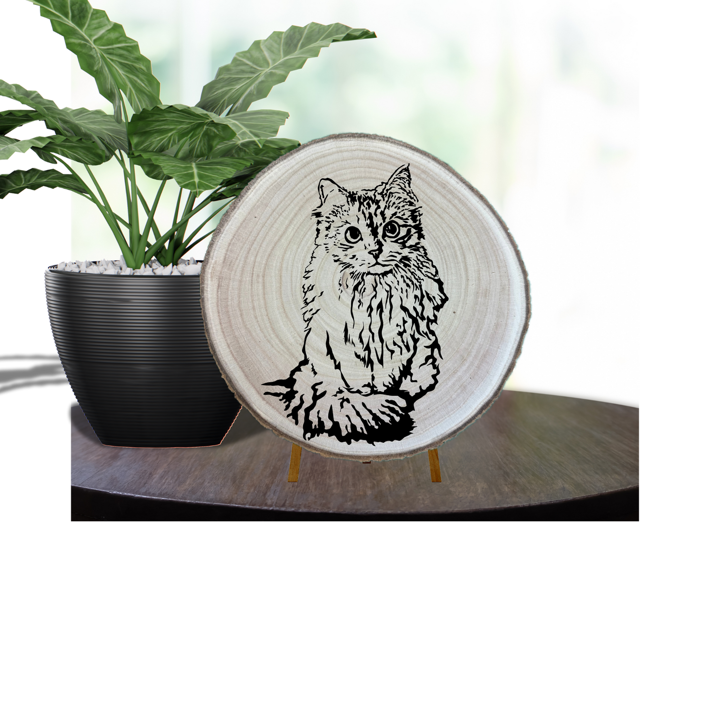 Capture the essence of your beloved pet with our custom-engraved 9" wood slice