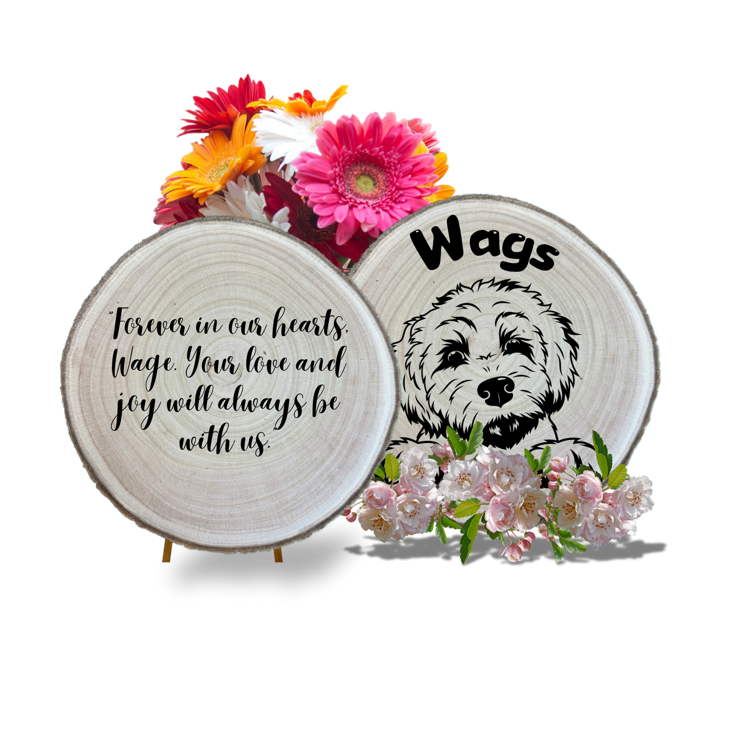 Capture the essence of your beloved pet with our custom-engraved 9" wood slice