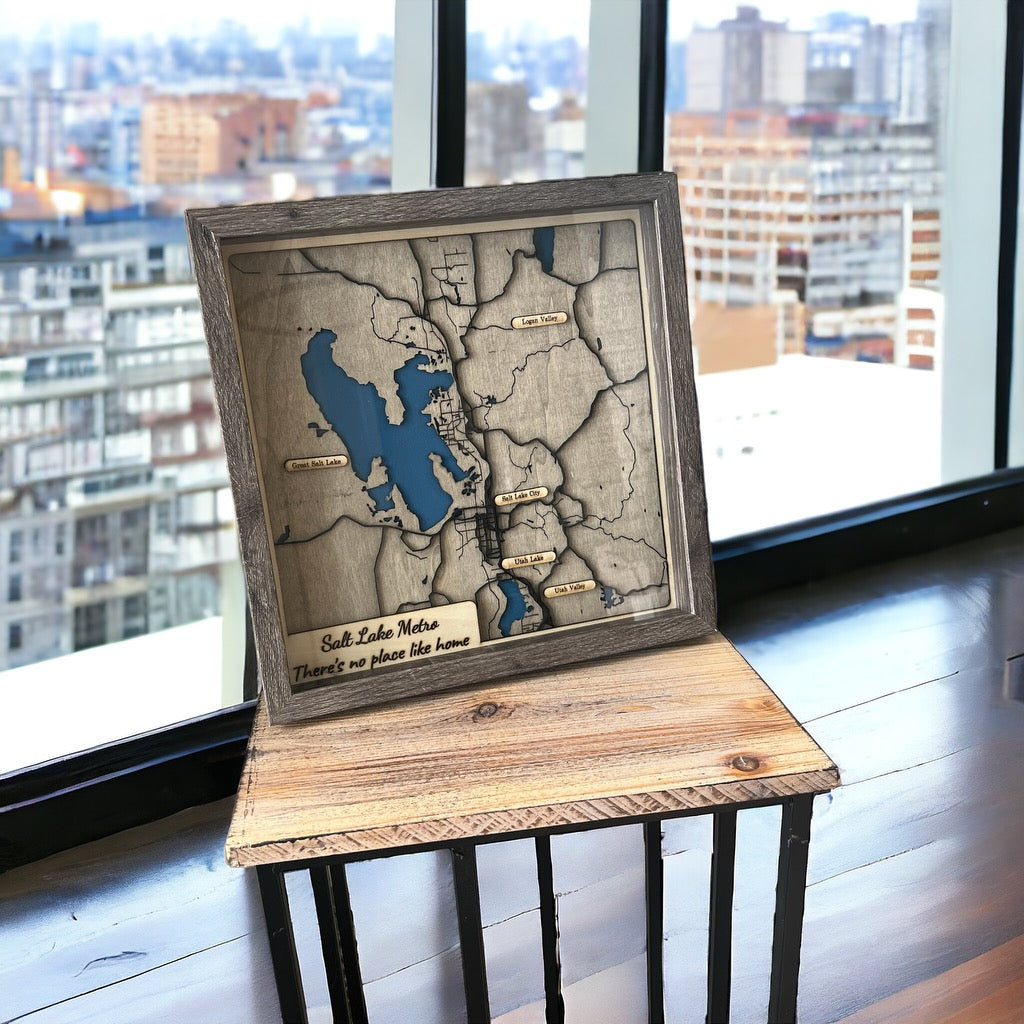 Custom Map Gift Engraved on Wood Map Personalized Gifts Map Your City Decor Wood Wall Art Lake Signs on Wood Wall Decor