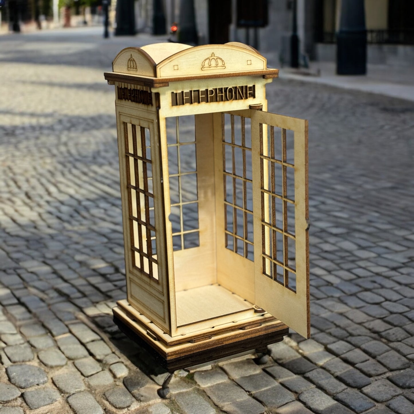 Laser cut puzzle inspired by the iconic London telephone booths