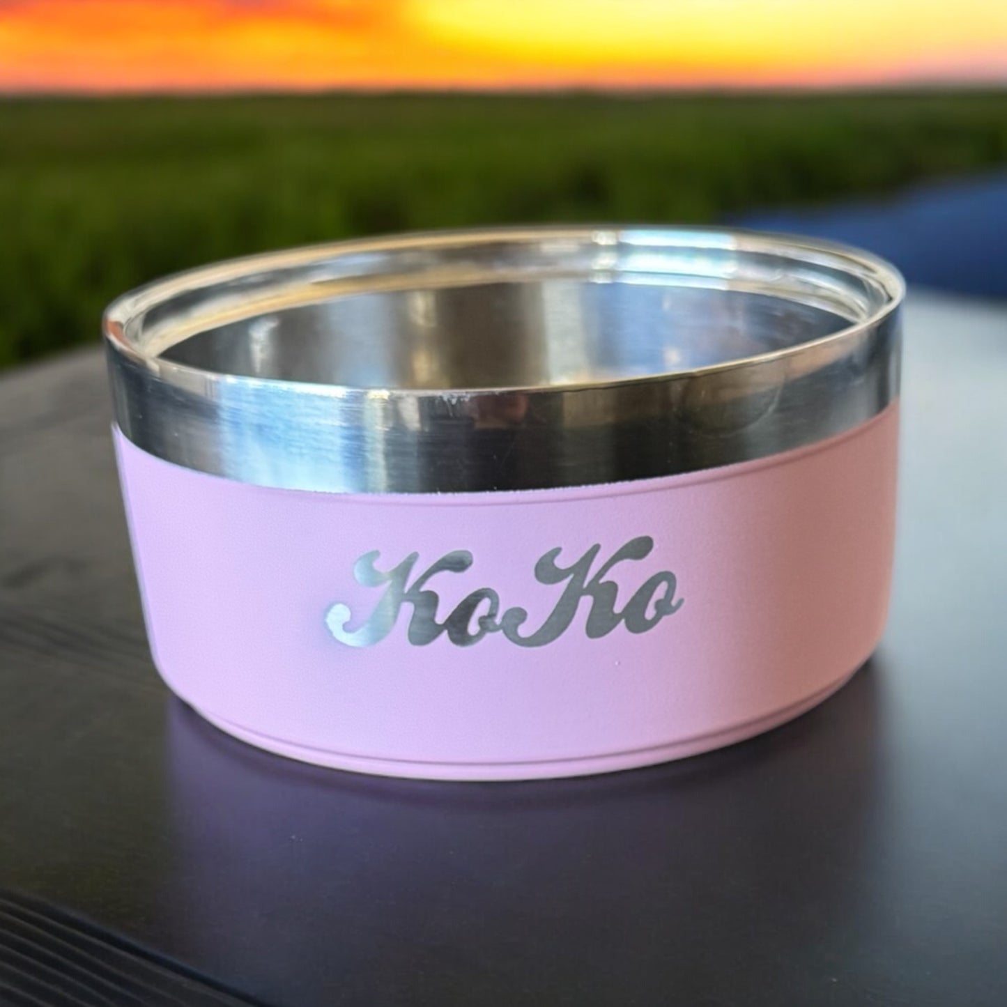 Personalized stainless steel bowl with insulation for pets